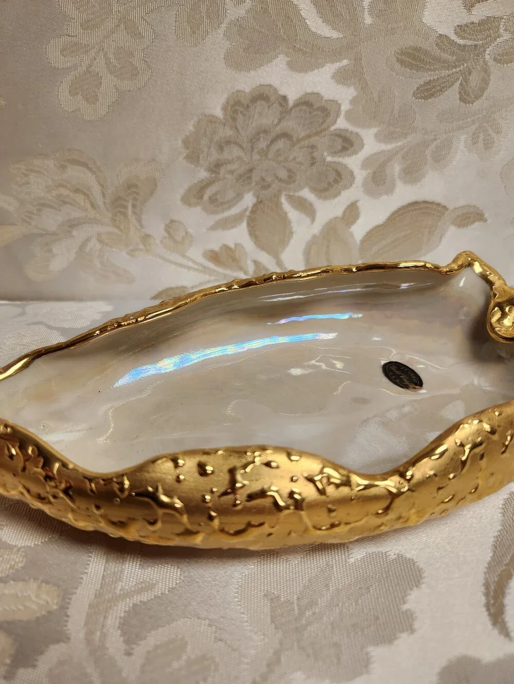 Vintage Mid Century Weeping Leaf Candy Dish & Sweyte Pottery Planter 22k Gold